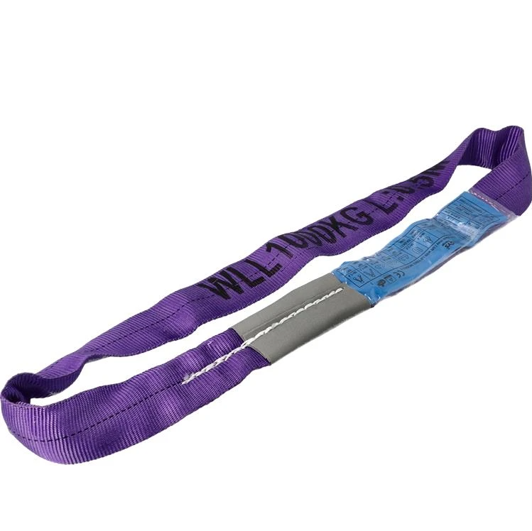 Round Sling 1 Tonne with purple strap and blue label, designed for lifting polished, greasy, or cylindrical loads, ensuring durability and safety compliance.