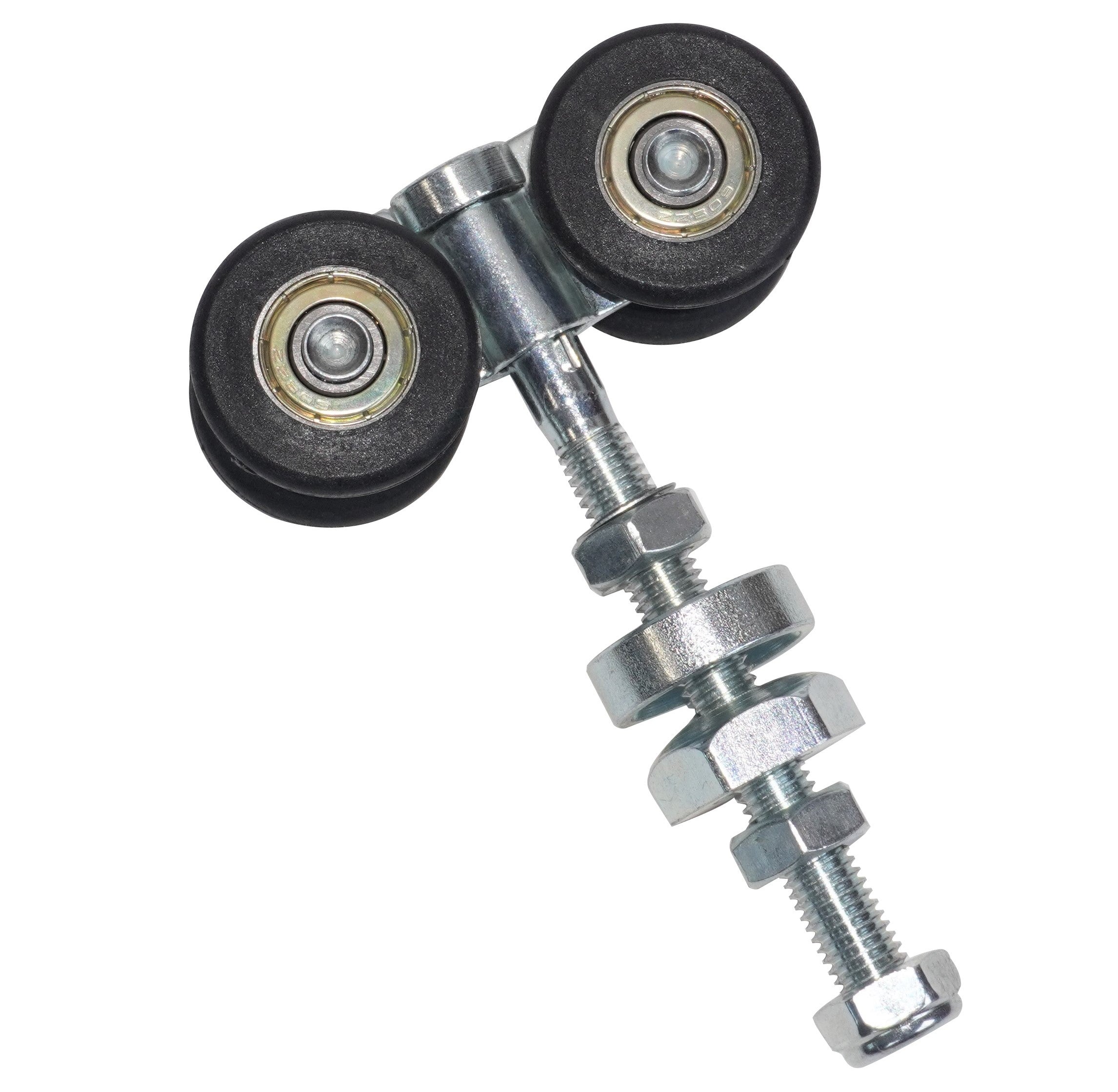 Four Wheel Steel Hanger for HGV Curtain Track, featuring ø35mm nylon rollers with internal bearings and zinc-plated finish, suitable for heavy-duty commercial trailer applications.