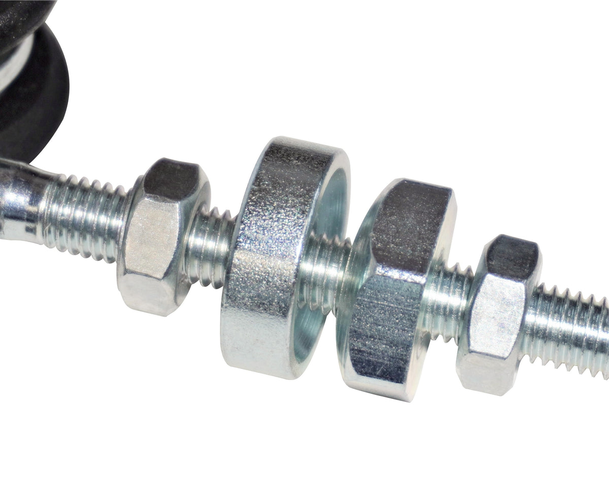 Close-up of a Four Wheel Steel Hanger with visible bolt and nut, designed for HGV curtain tracks, featuring nylon rollers and a zinc-plated finish.