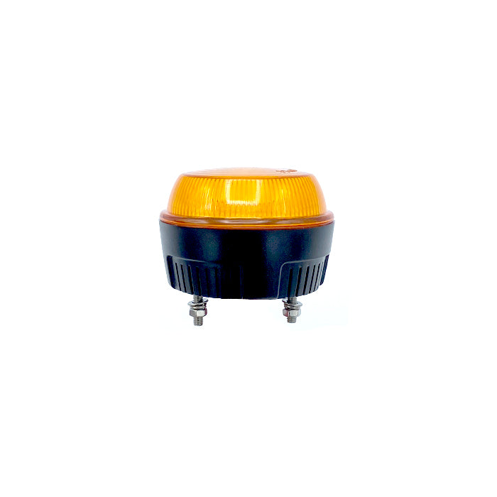 Amber LED Mini Beacon with polycarbonate UV-resistant lens, ideal for industrial vehicles. Features quad flash pattern and 20x LED for enhanced visibility.