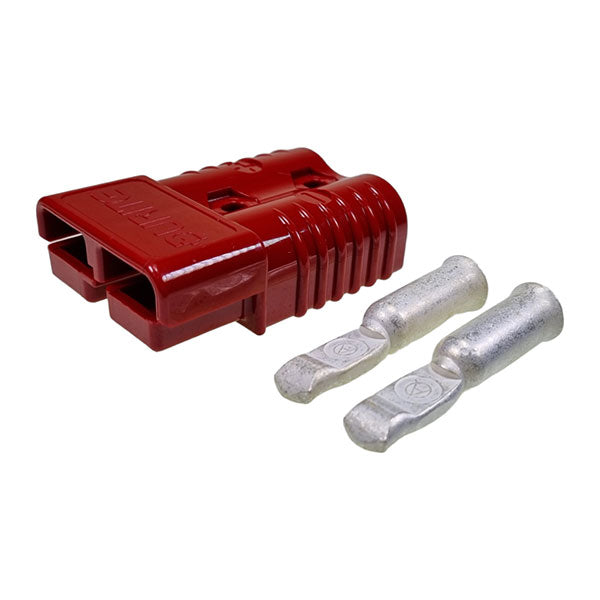 175amp Anderson Connector Red with silver terminals, suitable for commercial trailers, highlighting durable design and precise electrical connectivity features.