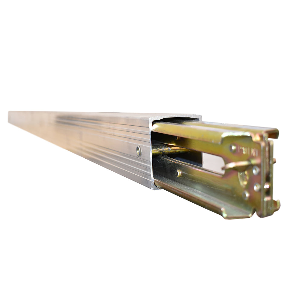 Aluminium Decking Beam for E-Track, adjustable 2.3-2.6m, with protected latch mechanism, designed for heavy-duty load restraint and anti-slip decking applications.