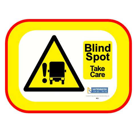 Rear Blind Spot 'Take Care' Signs featuring durable aluminium and vinyl, designed for vehicle compliance and cyclist safety, suitable for N2/3 and O3/4 category vehicles.