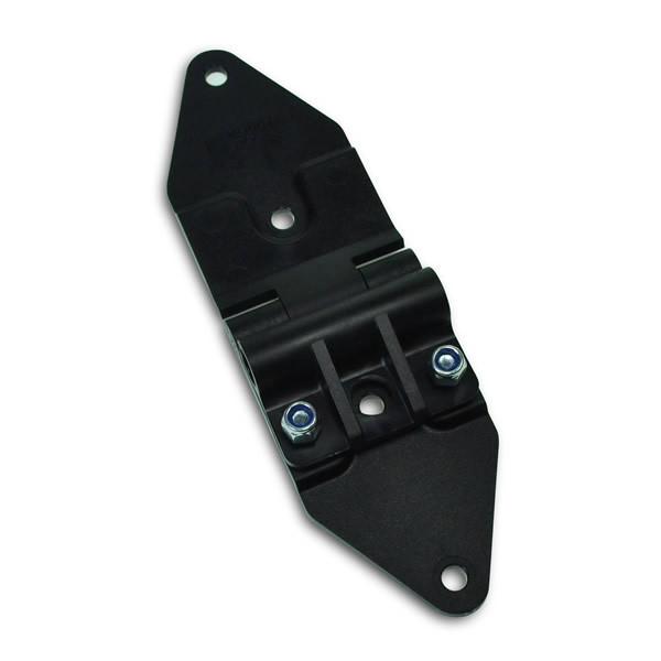 Plastic End Hinge Complete - Dry Freight, featuring a black bracket with screws, designed for mobile doors, ideal for commercial trailers.