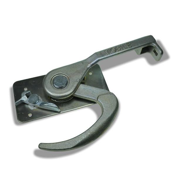 Maximum Security Lock - Dry Freight: close-up of a metal latch with screw, suitable for mobile doors, by JR Industries. Ideal for securing commercial trailer doors.