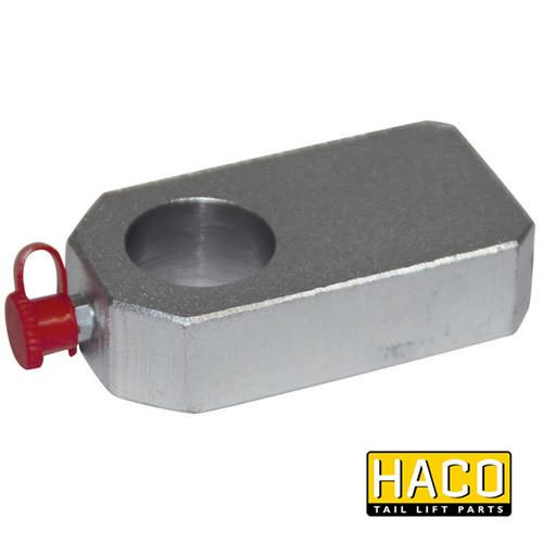 Eye for Folding Cylinder HACO with red cap, suitable for Bar Cargolift 101124223, essential for commercial trailer maintenance and repairs.