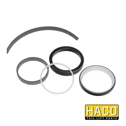 Sealkit HACO for Bar Cargolift, showcasing various gaskets and a close-up of a single-acting ring, designed for commercial trailer systems, sizes Ø60-170mm.