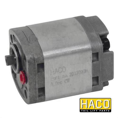 Pump 0.8cc HE1000-type HACO for Zepro 32821, featuring red buttons on a metal motor, suitable for commercial trailers. Comes with a 2-year Haco warranty.