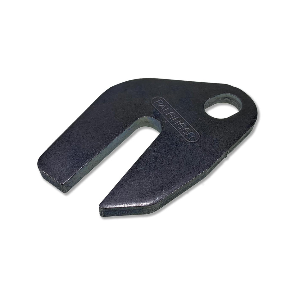 MBB Hinge Pin Keeper Plate, a black metal tool designed for MBB Palfinger tail lifts, showcasing a precise close-up of its solid construction.