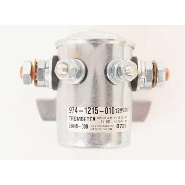 12v Solenoid Double Pole, silver metal cylinder with screws and bolts visible, suitable for commercial vehicle applications.