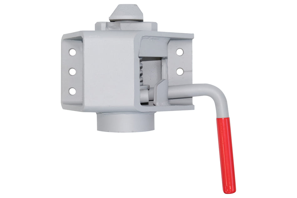 Left Hand Twist Lock for commercial vehicles, featuring a metal box with a red handle and a fabricated steel body, suitable for HGV trailers.