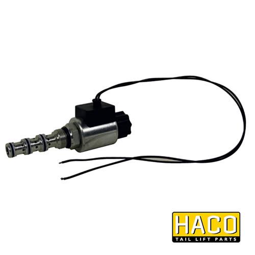 24v Valve HACO for MBB Palfinger, featuring a metal and black electrical design with cable, M20 x 1.5 thread, suitable for commercial trailers.