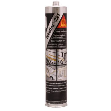 BLACK Sikaflex 221 Adhesive Sealant 300ml, a cylindrical cartridge for elastic sealing, bonds to various substrates, ideal for professional use in commercial trailer maintenance.