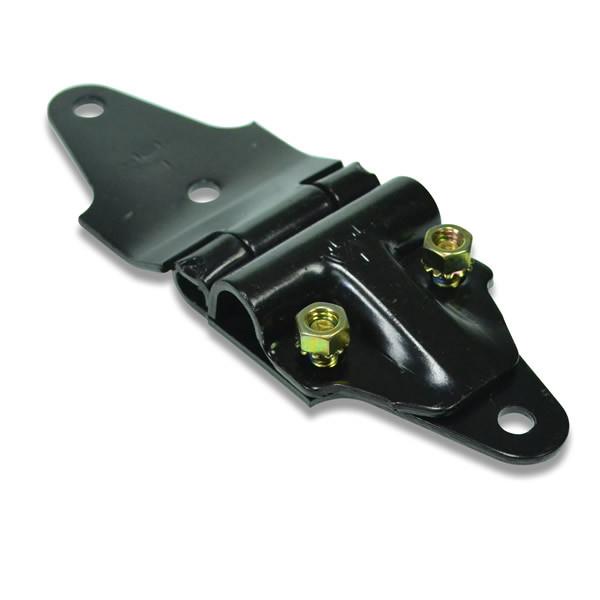 End Hinge Complete with Roller Holder for Whiting Shutter Doors, featuring a black metal hinge and accompanying screws, ideal for commercial trailers.