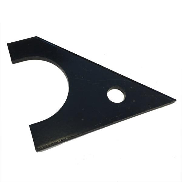 Centre Bracket Yoke for Insulated Counterbalance, a black metal triangle with a central hole, designed for Whiting Shutter Doors, enhancing balance and stability.