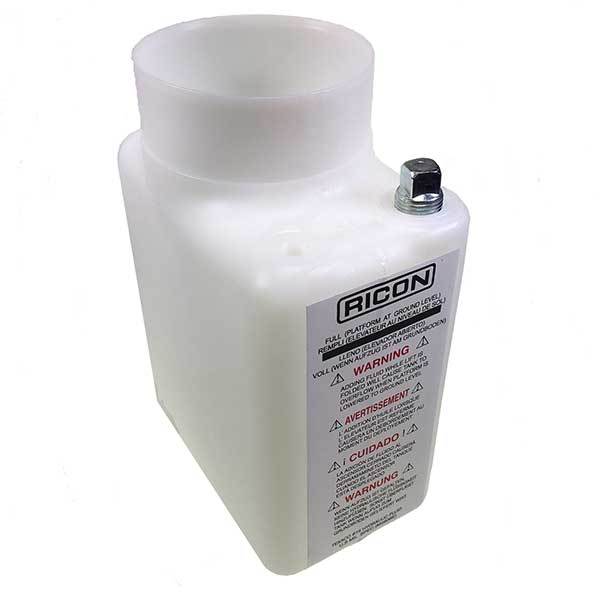 Oil Tank Plastic for Ricon lifts, featuring a labeled white plastic container suitable for household supply and vehicle maintenance.