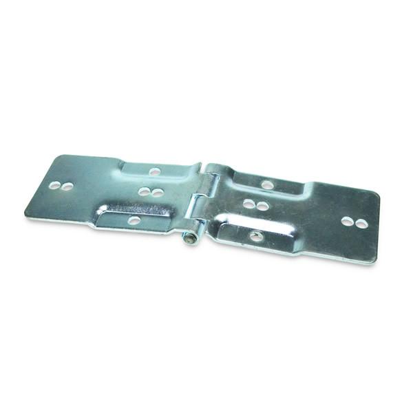 Metal Centre Hinge - Dry Freight, close-up view, showcasing its design and holes, ideal for mobile doors by JR Industries, suitable for commercial trailers.