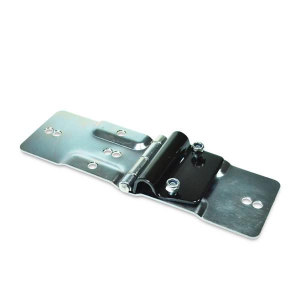 Metal End Hinge Complete for Mobile Doors, featuring a sturdy metal hinge with screws, ideal for commercial trailers and vehicles.