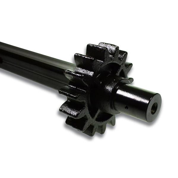 Gear wheel male 102mm with a long shaft, designed for Dhollandia Tail Lifts; essential component for commercial vehicle maintenance.