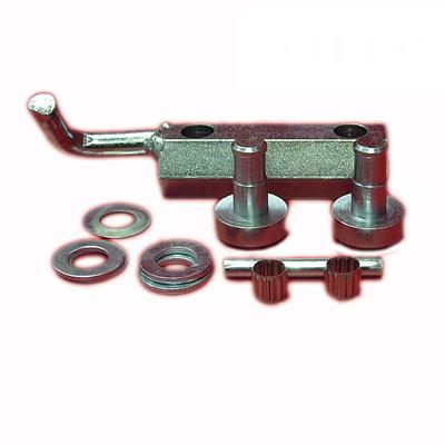 Ratcliff Palfinger Anti Tilt Latch Kit featuring a metal tool and components, including level pins and tolerance rings, for tail lift maintenance.