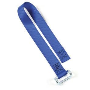 43mm Blue Bottom Strap with metal buckle and closed rave hook, designed for secure load restraint on commercial trailers.