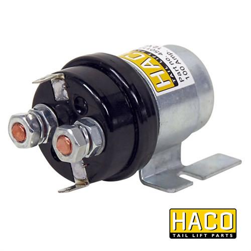 Starter Solenoid 24V 200 Amp HACO, compatible with Zepro and Bar Cargolift, featuring silver contacts and a 1-year Haco warranty.