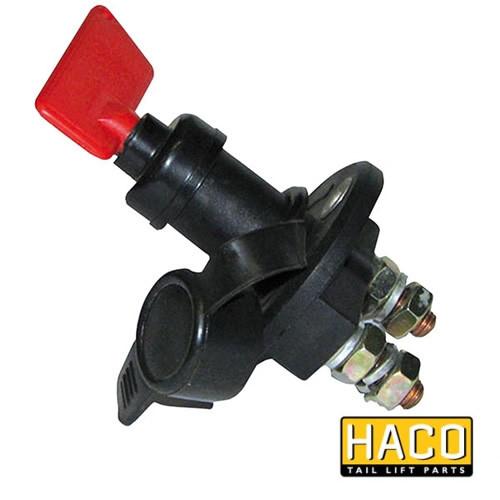 Main switch HACO to Suit Zepro 12718, featuring a red handle and battery connector, ideal for commercial trailer electrical systems.