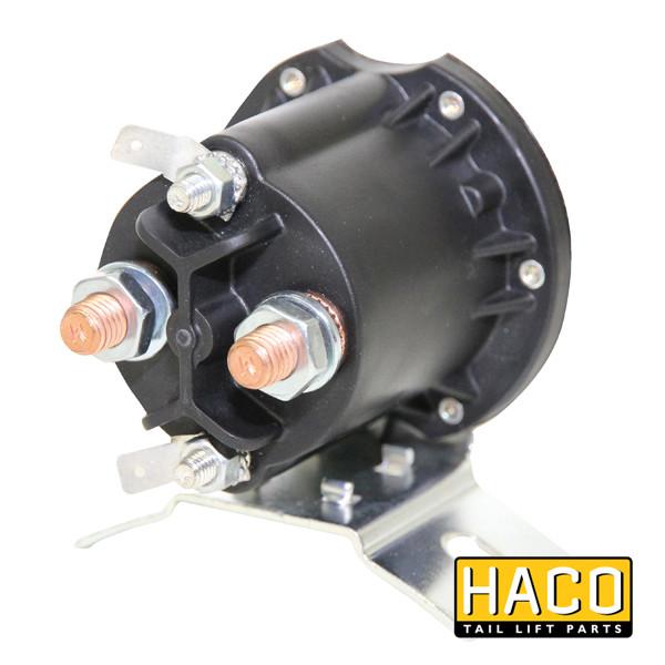 Starter solenoid 24V Trombetta, black and silver with metal screws, suitable for Ratcliff and Dhollandia lifts, seen as an essential auto part component.