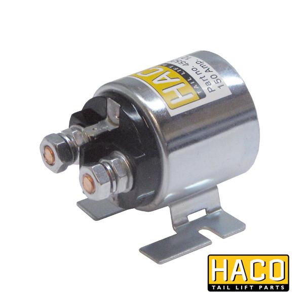 Starter solenoid 24V 150 Amp. HACO, metal device with two terminals, fits Dhollandia Tail Lifts, interchangeable with part E0058.