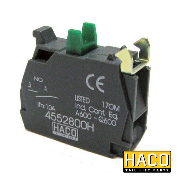 Contact 1xNO HACO device for Dhollandia Tail Lifts, compatible with part E0800, featuring white text on a black electrical component.