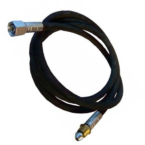 Hyd Hose Ass 2000Lg M10 M-M16 F featuring a black connector cable, designed for Ratcliff taillifts, suitable for commercial trailers.