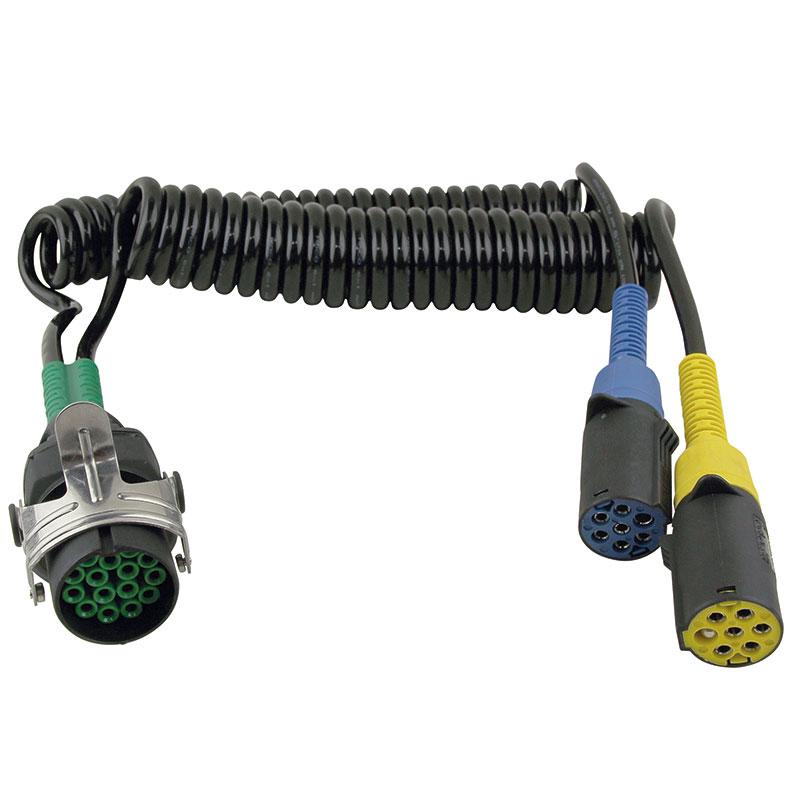 Adaptor Double Cable with attached wire, featuring 3 plastic plugs, 23 windings, and a 4m working length, ideal for commercial trailer parts.