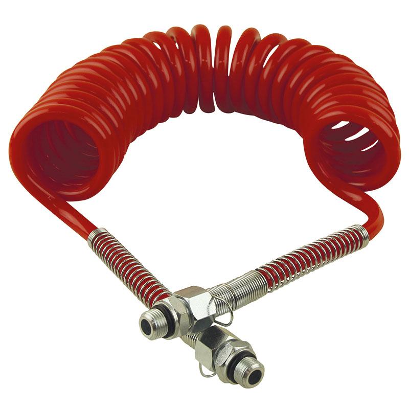 Air Line M16 - Red: metal tube with connectors, 5m long, 23 windings, flexible polyurethane, and water-resistant design, ideal for commercial trailers.