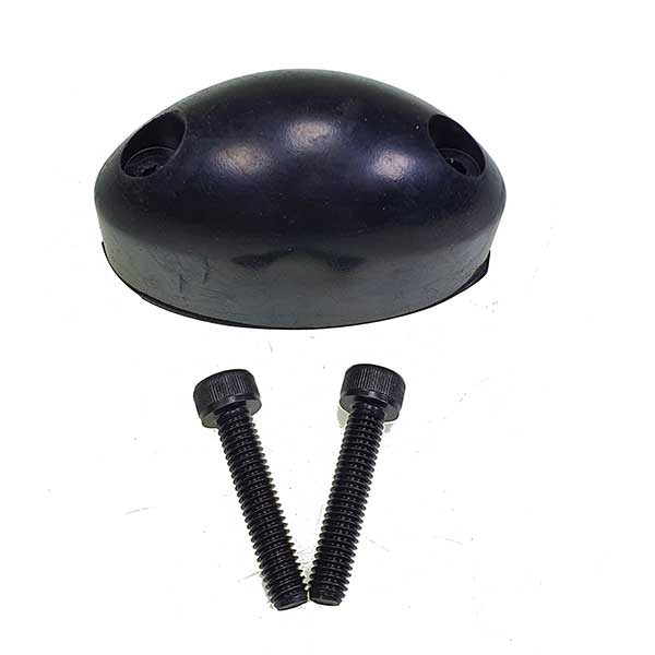 Rubber Bump Stop, Oval 70x38x36 C/W Fixings, featuring a black oval design with visible screws, suitable for commercial trailer and vehicle parts.