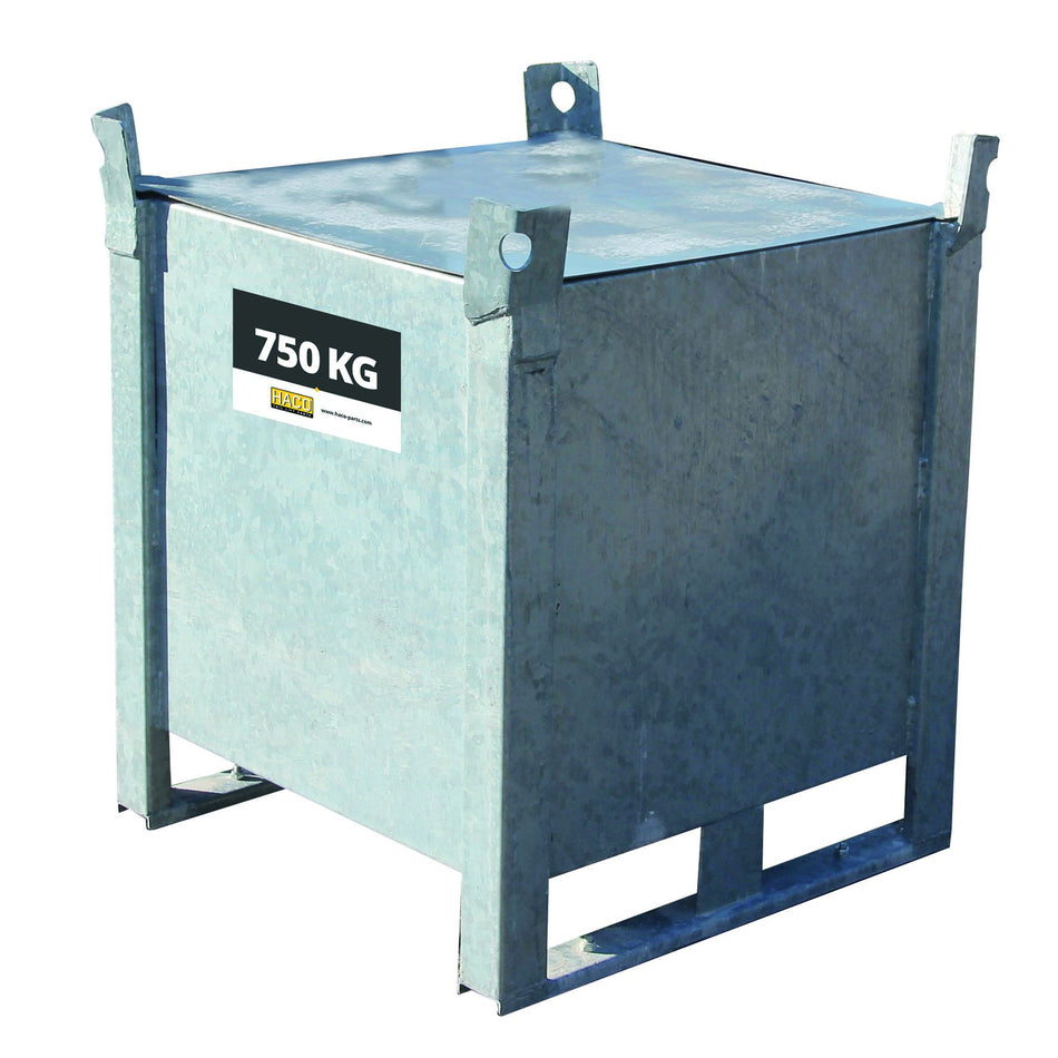 Test Weight 750kgs metal container with black label, used for calibration. Contact 01977 285660 to order and for shipping details.