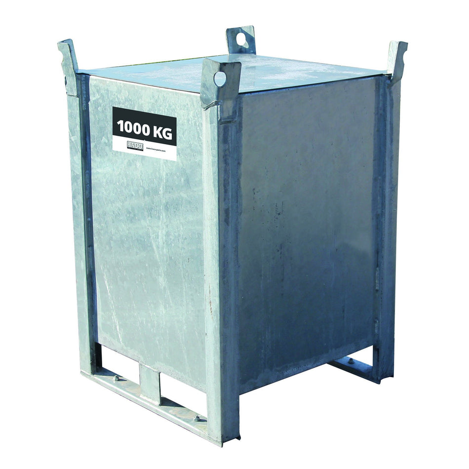 Test Weight 1000kgs, metal container with black label, used for calibrating heavy equipment.