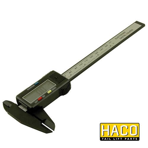 Digital caliper HACO, close-up view, precision tool for accurate measurements. Ideal for commercial trailer parts and vehicle maintenance.