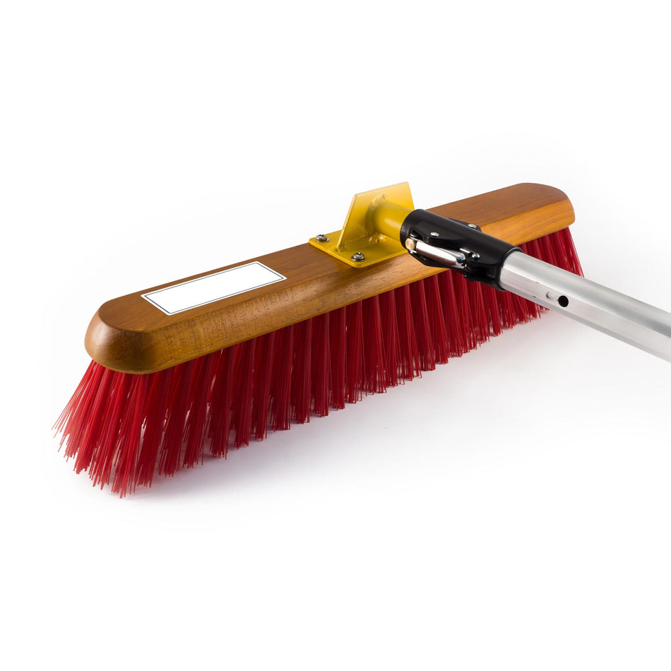 Mounty Broom Attachment for lorry beds, featuring a handle and red brush, compatible with mounty pole (sold separately). Ideal for commercial vehicle cleaning.