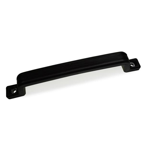 Steel Core Black Plastic Handle for commercial vehicles, featuring a sturdy metalware design with two 6mm fixing holes for secure attachment.