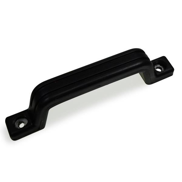 Steel Core Black Plastic Handle for commercial vehicles, featuring 165mm width with two 6mm fixing holes, suitable for HGV trailers.