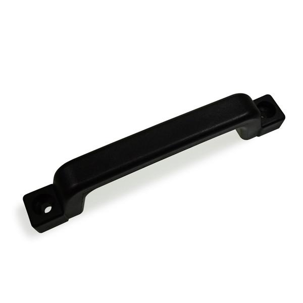 Black Plastic Handle for commercial vehicle doors, featuring 220mm length with two 8mm diameter fixing holes, ideal for HGV trailer applications.