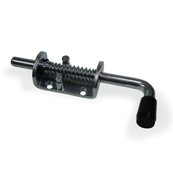 Pin Type Spring Loaded Bolt, 12mm diameter, with black handle latch and visible metal screw, designed for commercial vehicles and HGV trailers.