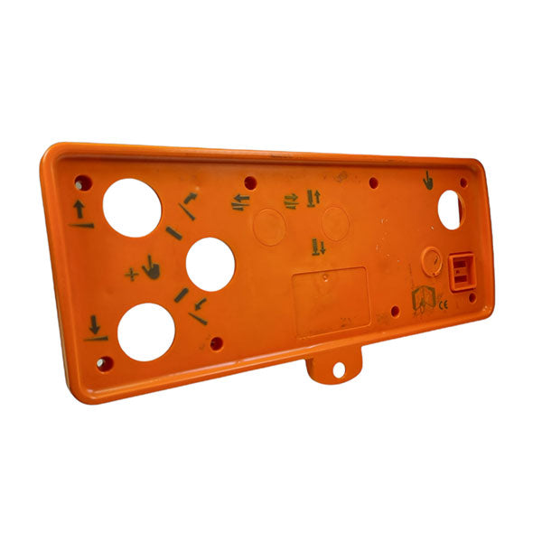 Control Box Front Panel Push Button with holes and arrows, designed for Dhollandia lifts. Suitable for use with push buttons in commercial trailers.