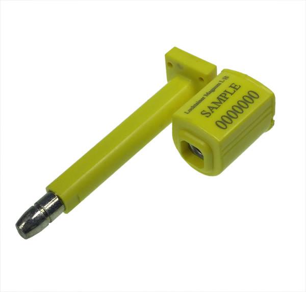 High Security Bolt Seal with metal handle, marked 'SEALED' and sequentially numbered, designed for tamper-resistant use in containers and freight applications.