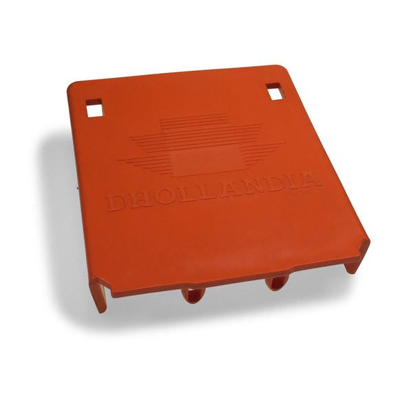 Cover sliding tube ALU M5110 for Dhollandia Tail Lifts, featuring an orange surface with visible text and logo. Ideal for commercial trailer tail lift systems.