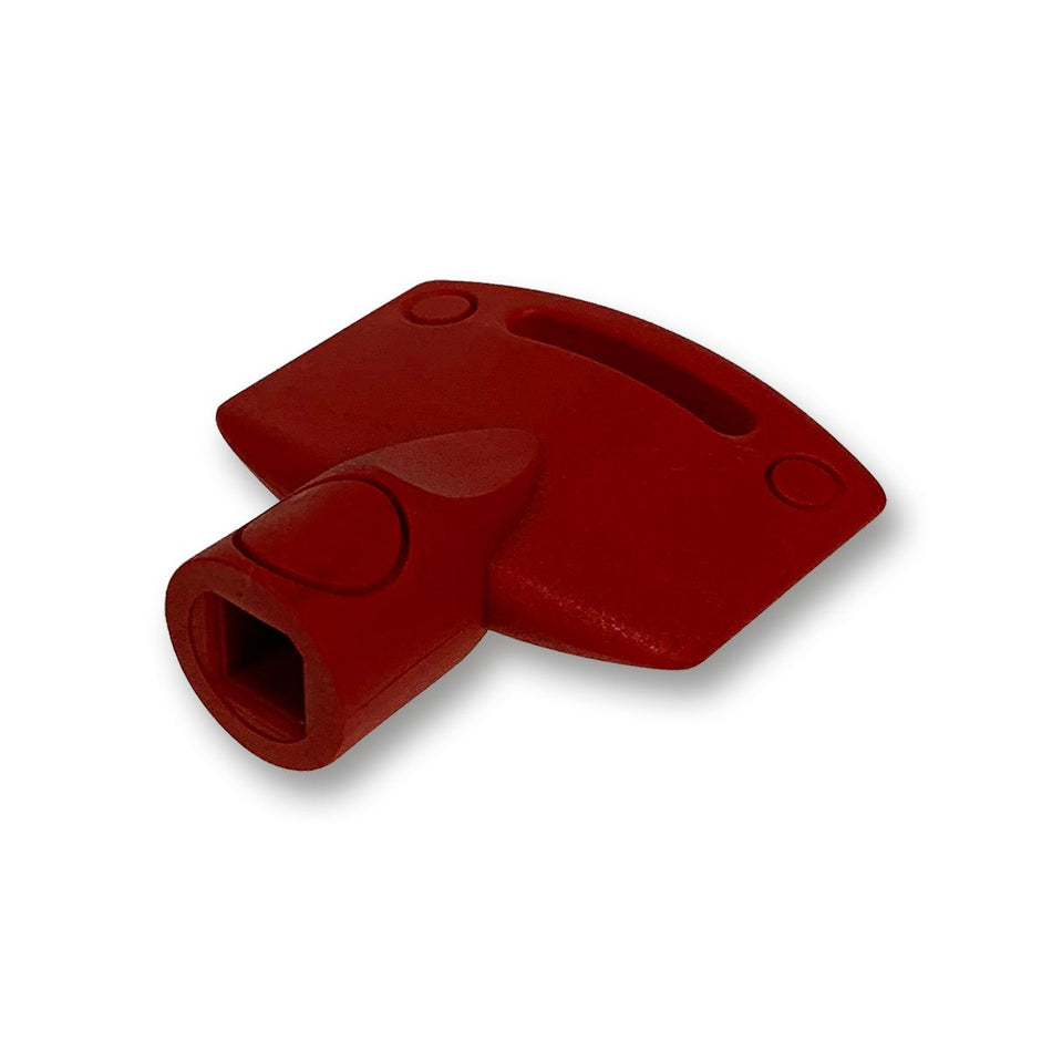 Anteo Square Isolator Key for Anteo Tail Lifts, red plastic tool with central hole, designed for secure operation of large commercial trailer tail lifts.