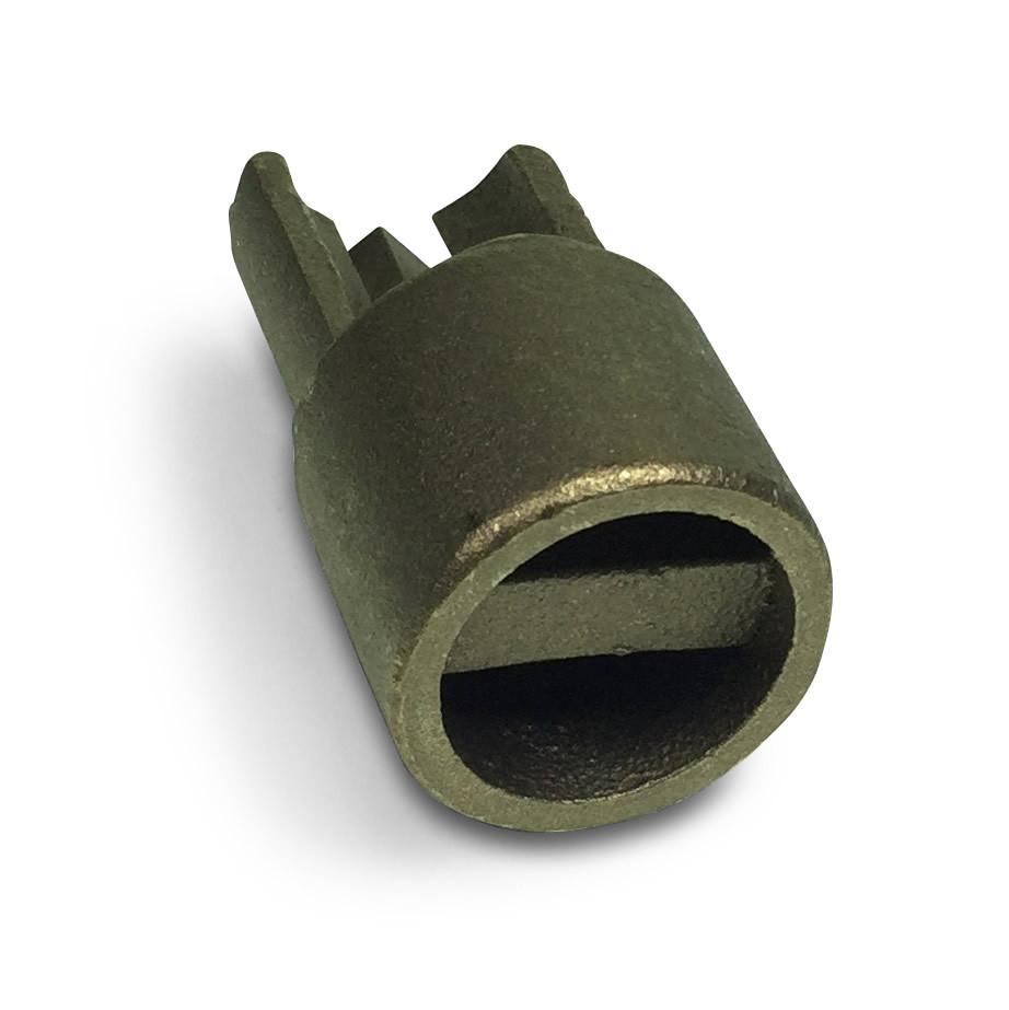 Close-up of Brass Bottom Slot Drive Adaptor designed for 34mm curtain poles, essential for secure fitting in commercial trailer applications.