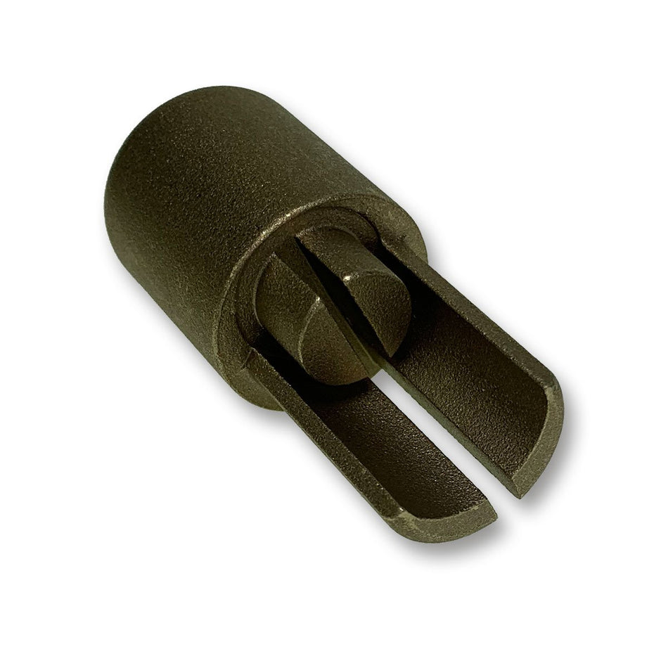 Brass Top Adaptor for 27mm Curtain Poles, featuring a close-up view, highlighting the metal construction with a central hole.