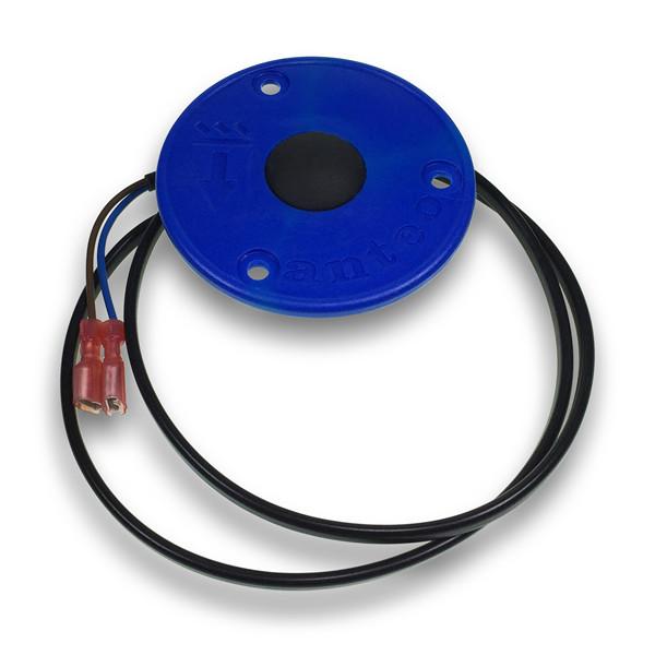 Down Foot Control Switch with black wires, designed for Anteo Tail Lifts, featuring a blue circular design with holes for efficient operation.