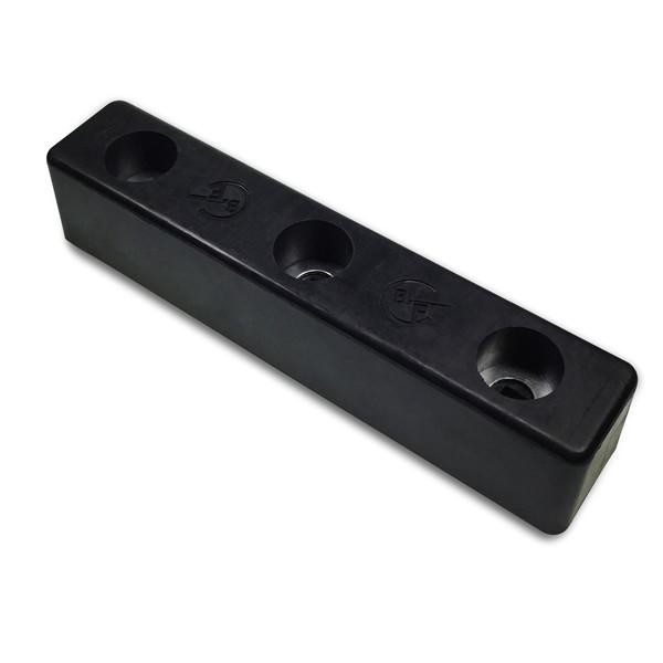 Buffer (251mm x 50mm x 50mm) with evenly spaced holes, designed for commercial trailer applications.